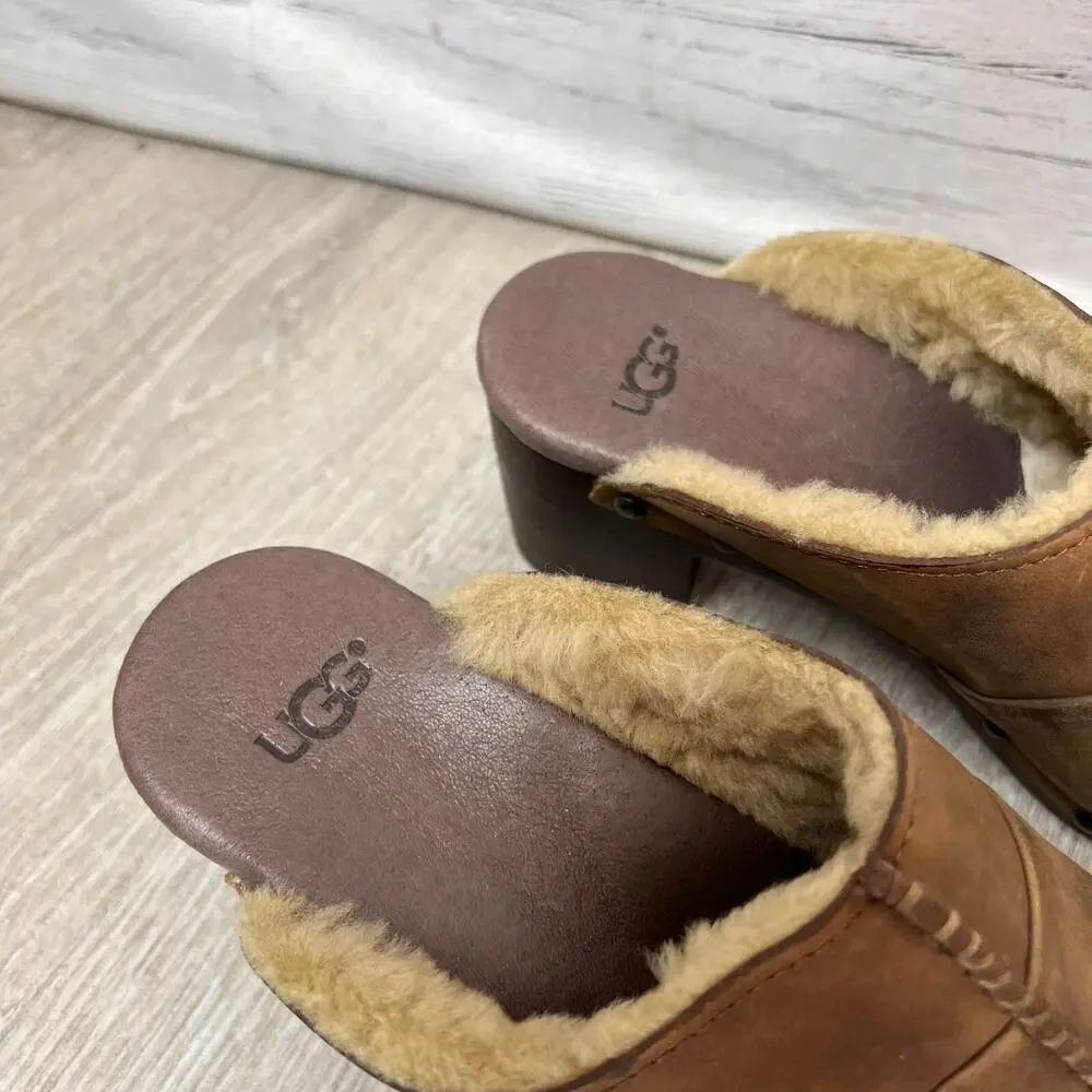 UGG Shoes Womens Size 5 1/2 - 6 Kassi High Heel Leather Clog Mule Sheepskin